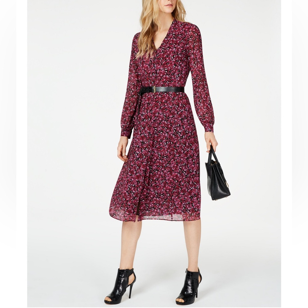 Michael Kors Red and Black High-Low A-Line Midi Skirt